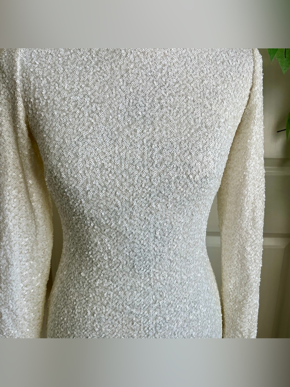 Lauren Ralph Lauren Evening Sequin Long Sleeve Boat Neck Top White Sz 2 - Picture 5 of 16